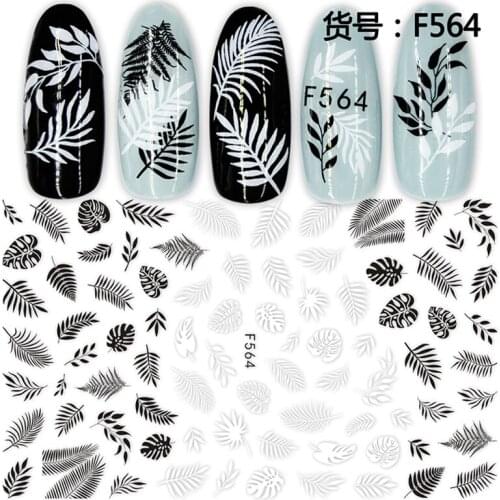 10PCS Personality Simple Art Black and White Pattern Rose Geometry Leaf Nail Sticker Nail Slider Decoration Beauty