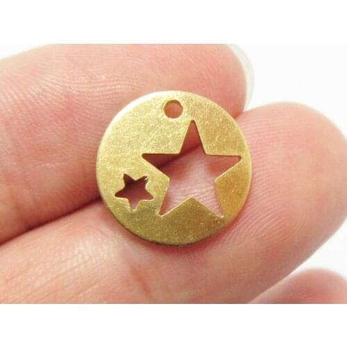Brass earring charm Round star brass finding 14x0.9mm necklace component Jewelry supplier -12pcs R1391