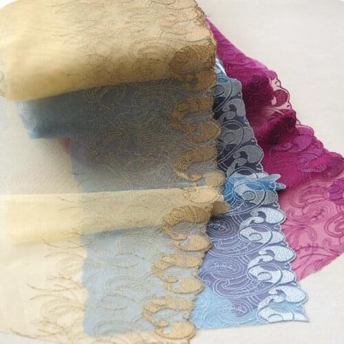 2meters/lot Rose red/Apricot/Lake Blue Soft Net Cloth Glitter Line Embroidered Lace Fabric Accessory X426
