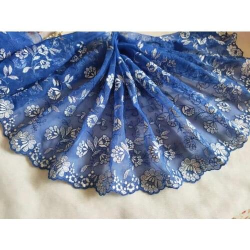 2 Yards Lace Trim Royal Blue Floral Embroidered Tulle Lace 10.23 Inches Wide High Quality