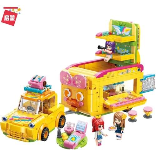 656PCS Enlightenment 31014 Shirley Series Sweetheart Duck Travel RV Assembly Model Girl Building Block Toy