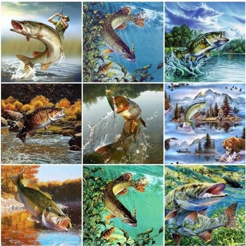 Huacan 5D DIY Diamond Painting Full Square Rhinestones Diamond Embroidery Fish Display Rhinestone Mosaic Home Decor Gift