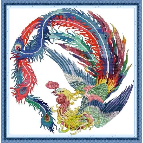 Auspicious Phoenix Printed Cross Stitch Kit Animal Pattern Chinese Embroidery DIY Handmade Sewing Kit Home Decoration Painting