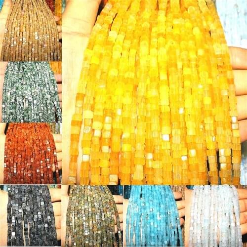 4mm Natural Stone Beaded Malachite Crystal Square Loose Beads for Charms Women Jewelry Making DIY Bracelet Necklace Accessories
