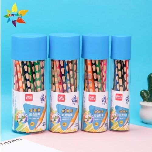 Deli Color pencil 12/24/36/48 color hand drawing sketch for children oil color pencil correction holding posture art supplies