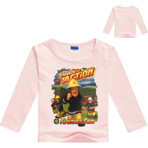 Children Long Sleeve T Shirts Boys Clothes Cartoon Fireman Sam Print T Shirt Funny Cute Girl Casual Cotton T-Shirt Kids Tops Tee