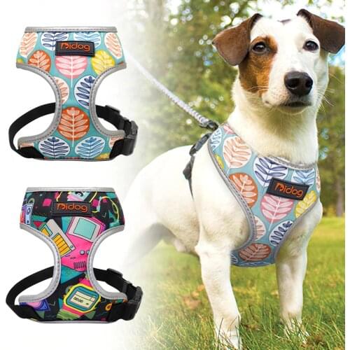 Breathable Nylon No Pull Dog Harness Vest Reflective Adjustable Printed Pet Harness For Small Medium Dogs Cats
