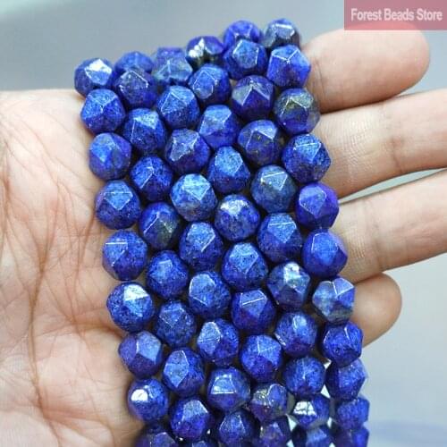 Faceted Lapis Lazuli Blue Natural Stone Spacers Loose Beads DIY Bracelet Necklace Charms for Jewelry Making 15" Strand 6 8 10MM