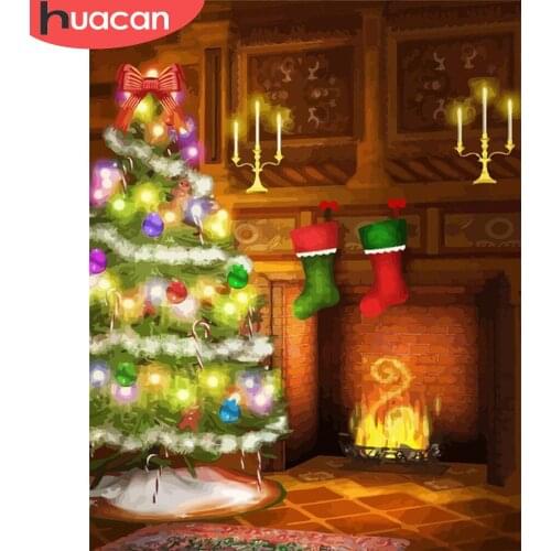 HUACAN Painting By Number Christmas DIY Pictures By Numbers House Kits Drawing On Canvas Hand Painted Paintings Gift Home Decor
