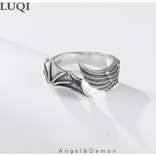 S925 Silver Plated Unisex Fashion Personality Devil Angel Wings Hug Open Ring TJ-138