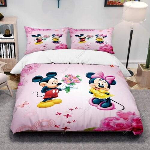 3D Disney Mickey Minnie Mouse Bedding set Girls Decorate Room Twin Full Queen King Size Duvet Cover Pillow Cases Kids Boys Gifts