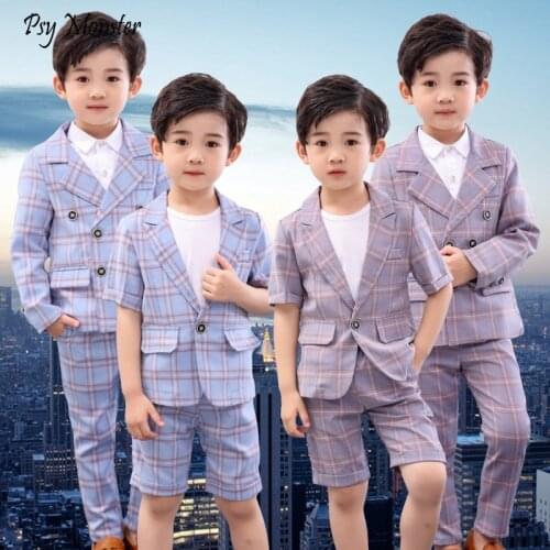 Formal Children Plaid Suit Sets Summer Autumn Boys Wedding Party Performace Dress Costume Kids Blazer Jacekts Pants Clothes