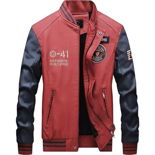 Bomber Leather Jacket Men Baseball Jackets Biker Pu Coat Faux Pilot Varsity Fleece College Top Leather Black Slim Fit Motorcycle