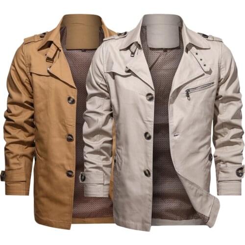 Zipper Mens Business Jacket New Fashion Middle Length Cotton Windbreaker Autumn Outdoor Bomber Jacket Men Military Tactical Coat