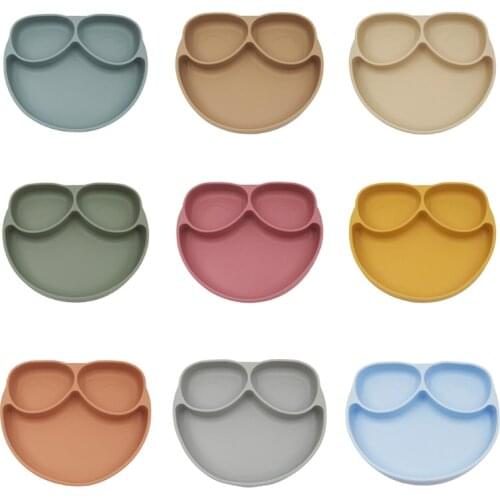 Baby Suction Cup Bowl Divided Dinner Plate Infants Learning Feeding Dish Non-toxic BPA-Free Silicone Solid Color