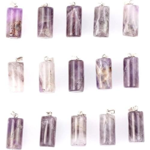 QianBei Fashion 20pcs/lot Natural Stone Charms Handmade Cylinder Beads Pendant For DIY Necklace Jewelry Accessories Bulk free