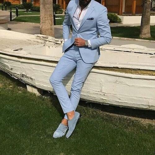 2 Pieces Mens Suit Slim Fit Light Blue Costume Tuxedos Suit Groomsman Wedding Suits Bridegroom Men clothes