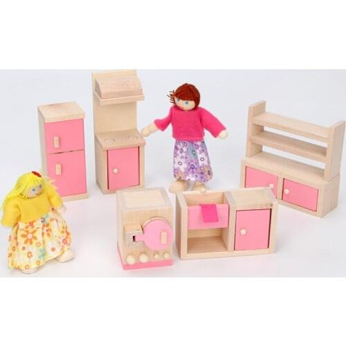 5Pcs Pretend Play Wooden Miniature Dollhouse Furniture Toys Set Dollhouse Miniature Simulation Furniture Toys Pretend Dolls Set