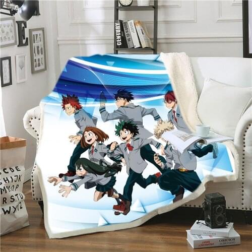 My Hero Academia Sherpa Blanket 3D Print Japan Anime Throw Blanket Nap Office Fleece Blanket Picnic Travel Home Fluffy Blanket