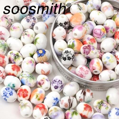 8x10mm Flower Pattern Classical Chinese Blue and White Porcelain Ceramic Beads For Jewelry Making DIY Necklace Gift Accessorie