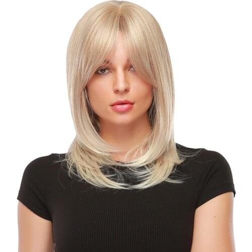 Women Fashion Light Golden Central Parting Wig Straight Short Chemical Fiber Hair Wigs Faux Hair Cosplay Party Hairpiece