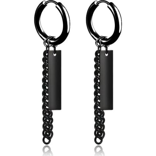 Korean Style Tassel Chain Earrings Men Stainless Steel Hoop Earrings for Women Punk Hiphop Ear Jewelry oorbellen voor vrouwen