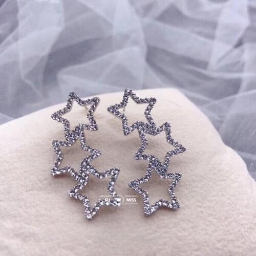 New Fashion Exaggerated Big Three Stars Drop Earrings Studs Gold Color Earring Club Party Jewelry Punk oorbellen Free Shipping