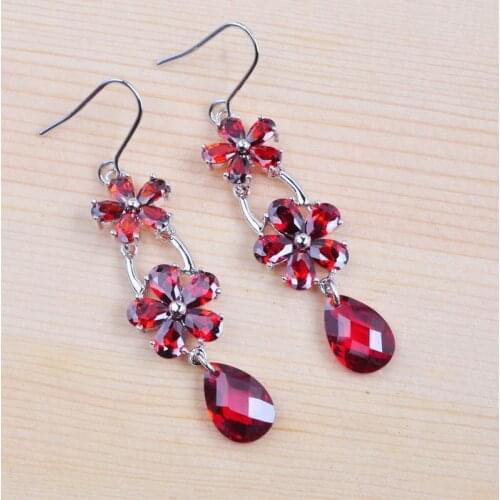 Pretty Red AAA Cubic Zirconia Earring For Women Party Wedding Jewelry Natural Crystal Drop Earrings 2020 New