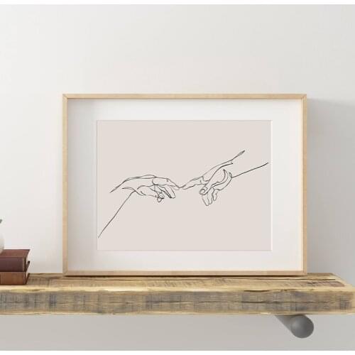 The Creation Of Adam Hands One Line Art Painting Modern Abstract Minimal Poster Canvas Prints Bedroom Home Wall Pictures Decor