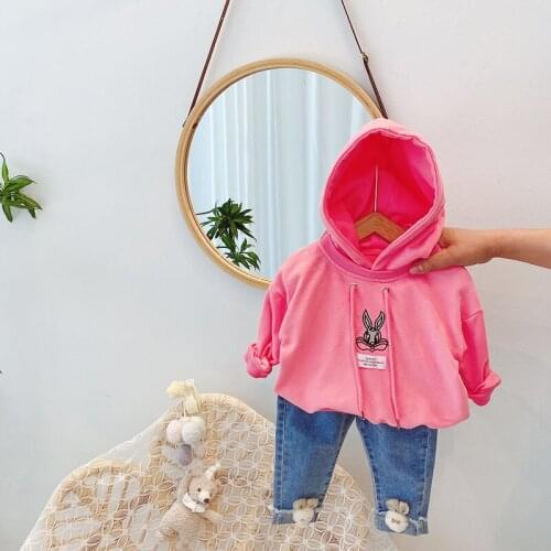 Pink Cartoon Girls Hoodies Cotton Rabbit Sweatshirts Childrens Clothing Spring and Autumn Loose Top Kids Clothes Boys 1-6T