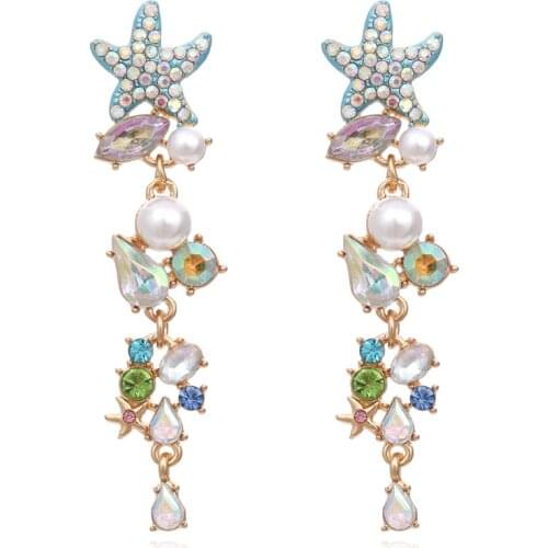 Long earrings water drill starfish earrings alloy water diamond pearl earring woman