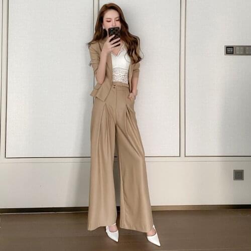 New arrival comfortable 2 pieces women sets Single button jacket and long loose pants work style high quality elegant women sets