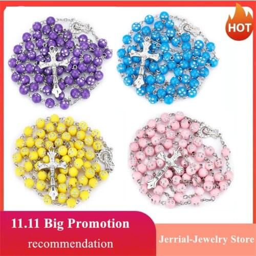 20 Styles 8mm Retro Rosary Jesus Cross Long Imitation Pearl Beaded Necklaces Gift Stylish Christian Unisex Mala Praying Jewelry