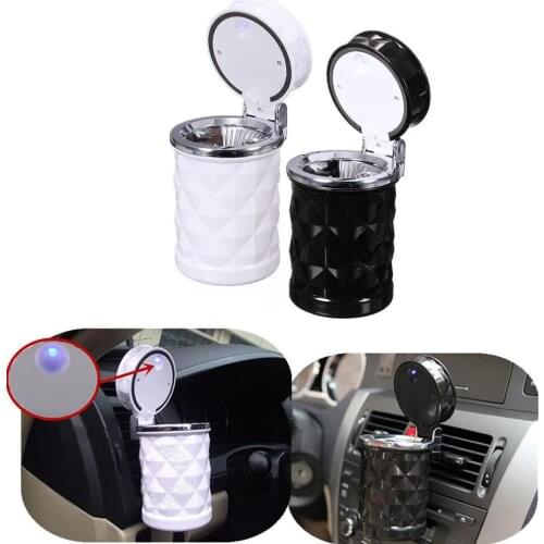 1Pcs Portable Car Led Ashtray Holder with Lid Cup Holder Storage Box Bins Round Travel Auto Case Container Organizer Boxes