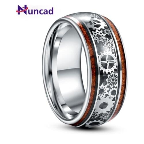10mm Inlaid Wood Grain Gear Pattern Tungsten Carbide Ring Mens Fashion Wedding Jewelry Best Gift AAA Quality