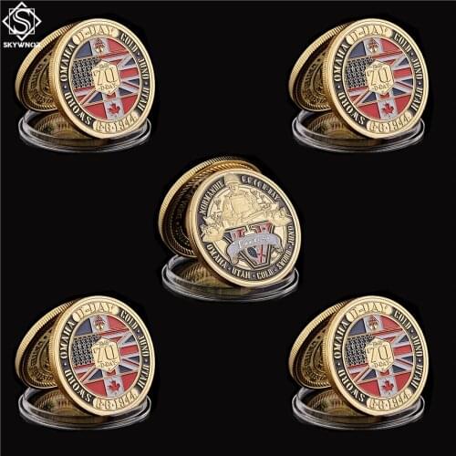 5PCS WWII Normandie War 1944.6.6 D-Day 70th Anniversary Sword Omaha Gold Challenge Coins Collectibles