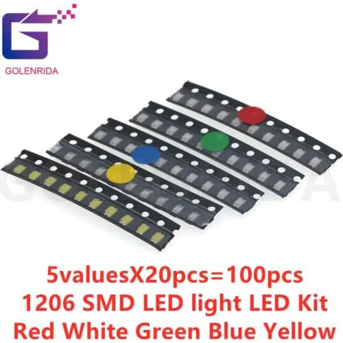 5valuesX20pcs=100pcs 1206 SMD LED light Package LED Package Red White Green Blue Yellow 1206 led