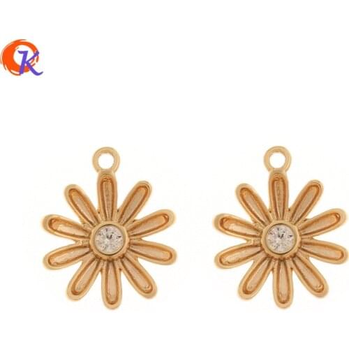 Cordial Design 50Pcs 10*11MM Jewelry Accessories/DIY Part/Genuine Gold Plating/Flower Shape/Hand Made/Earring Findings/CZ Charms