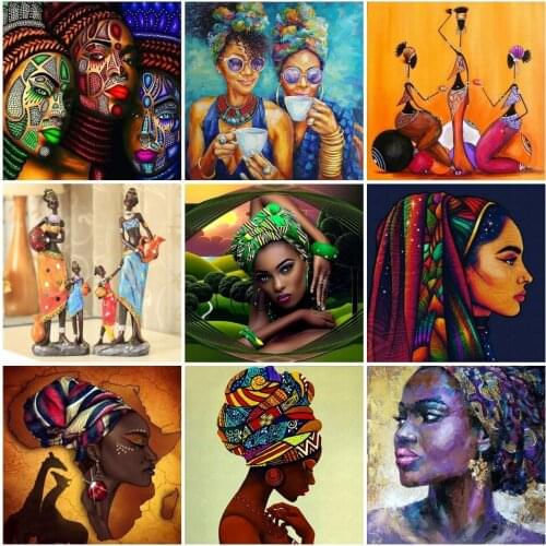 AZQSD Diamond Embroidery African Woman 5D Diy Diamond Painting Portrait Picture Of Rhinestones Decor Cross Stitch Kits