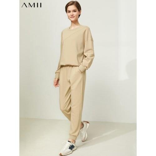 Amii Minimalism Womens Set Fashion Loose Women Sweatshirt High Waist Sport Pants Trousers Female Casual Two Piece Set 12140716