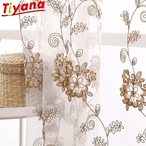 White Elegant Tulle Embroidered Curtains for Living Room Coffee Flowers Embroidery Tulle for Balcony X-HM343#30