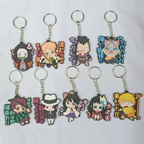 9 Pcs/lot Anime Demon Slayer: Kimetsu No Yaiba Keychain Keyring Toys Kamado Tanjiro Single Side Pvc Pendant Toy Gift