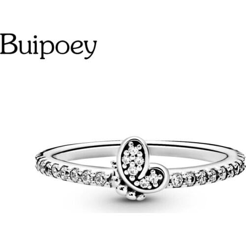 Buipoey Shiny Crystal Gold Butterfly Rings For Women Girls Original Stackable Silver Color Ring Fit Couple Family Party Jewelry