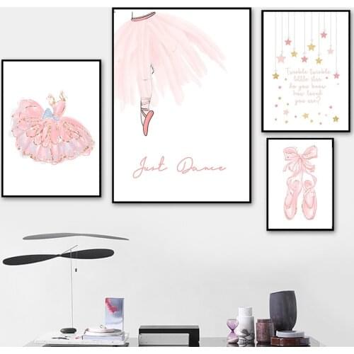 Girl Room Decor Canvas Poster Pink Ballet Shoes Paintings On Wall Just Dance Quote Posters and Prints for Living Room Frameless