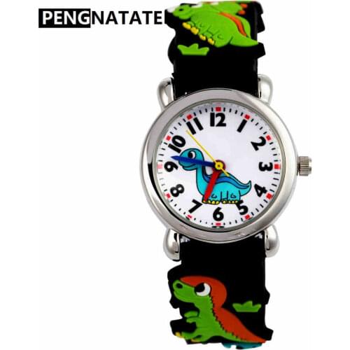 PENGNATATE Children Watches Waterproof Strap 3D Cartoon Dinosaur Silicone Bracelet Wristwatch Fashion Kids Hand Watch Boys Gifts