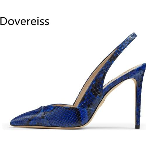 Dovereiss Fashion Womens Shoes summer new Elegant Mature Sexy consice Snakeskin Stilettos heels Pointed toe Slip on Sandals 45