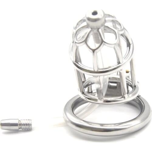 Sex Products Male Chastity Device Stainless Steel Male Chastity Cage Bondage Round Sex Ring with Silicone Tube for Men G7-247D