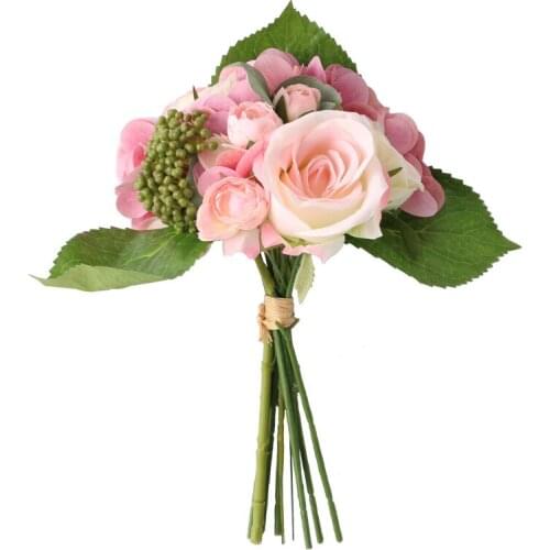 Simulation Purple Hydrangea Rose Bouquet Bride Holding Flower Wedding Bouquet Silk Flower Home Decoration Rose Fake Flowers