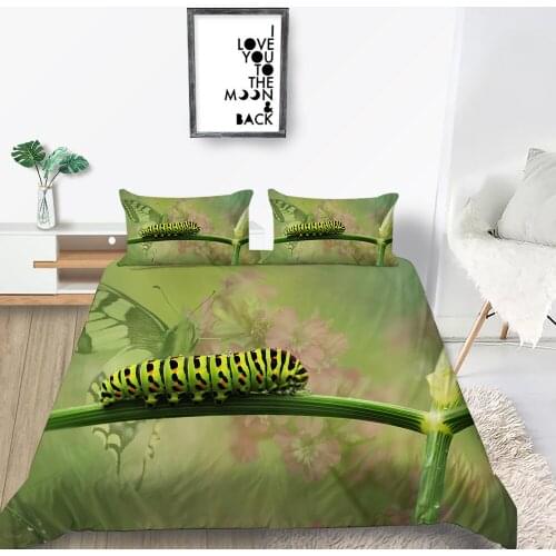 Caterpillar Bedding Set Single Creative Country Style Green Duvet Cover 3D King Queen Twin Full Double Unique Design Bed Set