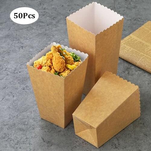 50pcs Natural Kraft Treat Popcorn Box for Wedding Party Supply Decoration Christmas Birthday Party Candy Gift Box Cups